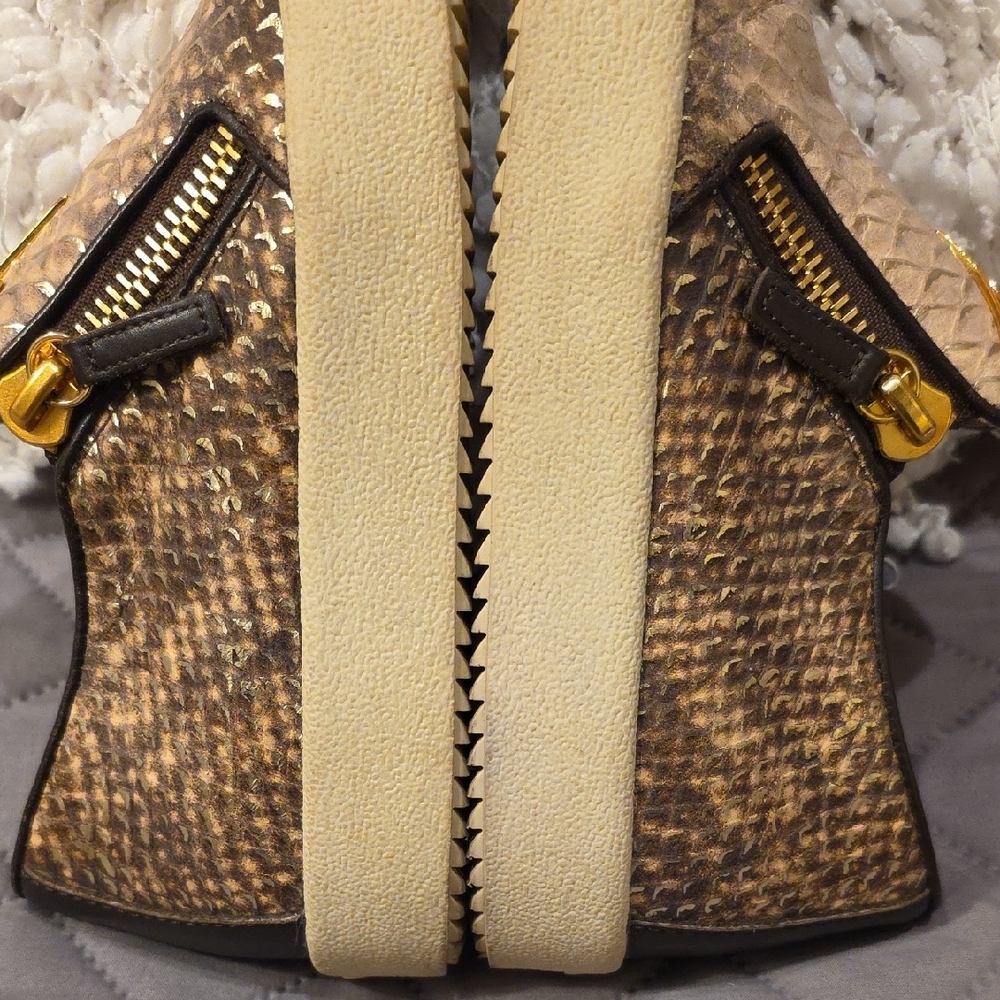 Giuseppe Zanotti Design  Brown and Cream Snakeskin Textured Sneakers - Picture 8 of 16